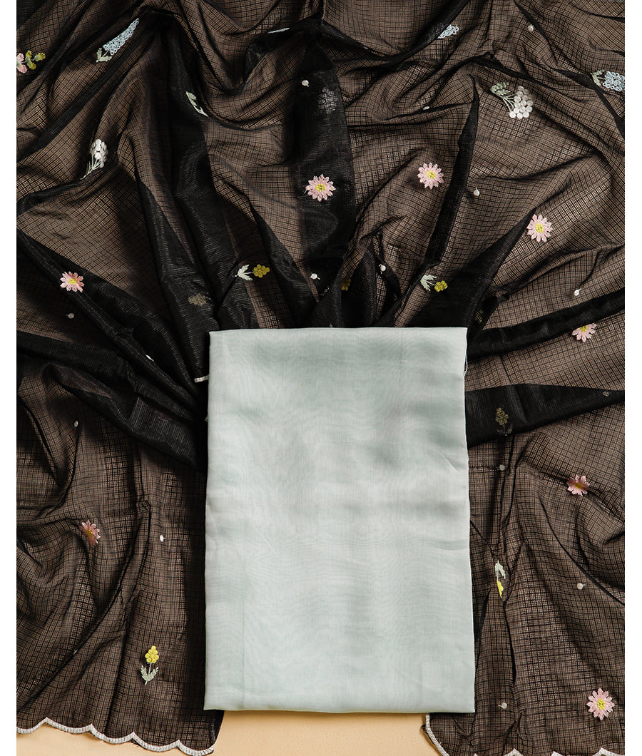 PURE MUL CHANDERI BANARASI TOP WITH MUL CHANDERI EMBROIDERED DUPATTA SUIT SET