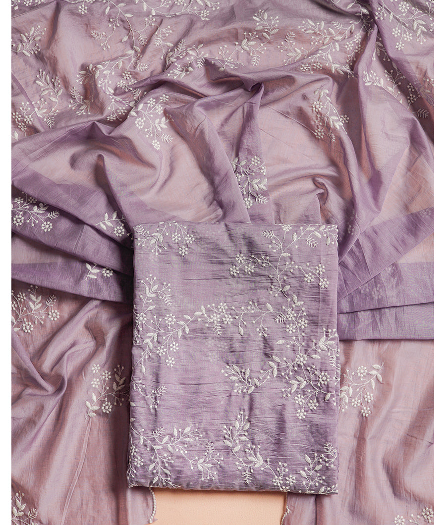 MUL CHANDERI EMBROIDERED SUIT SET