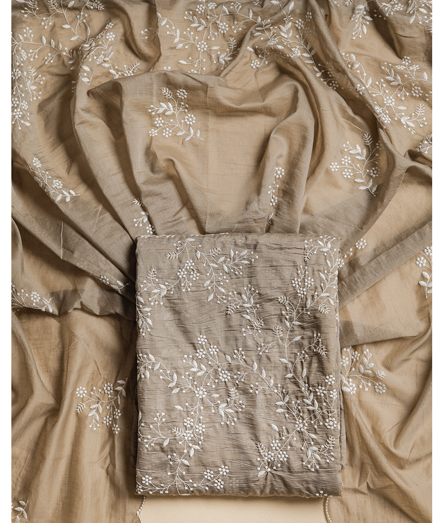 MUL CHANDERI EMBROIDERED SUIT SET