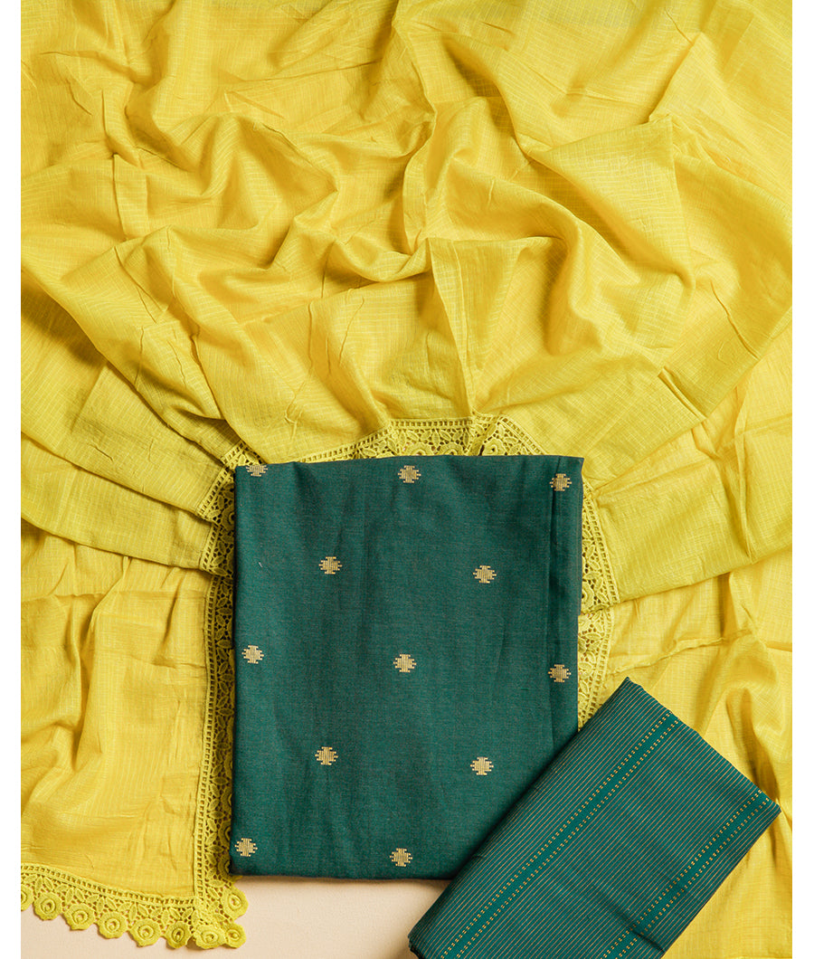 COTTON WOVEN SUIT SET WITH EMBROIDERY COTTON DUPATTA