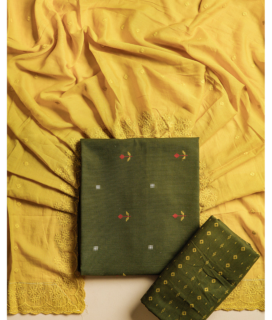 COTTON WOVEN SUIT SET WITH EMBROIDERY COTTON DUPATTA