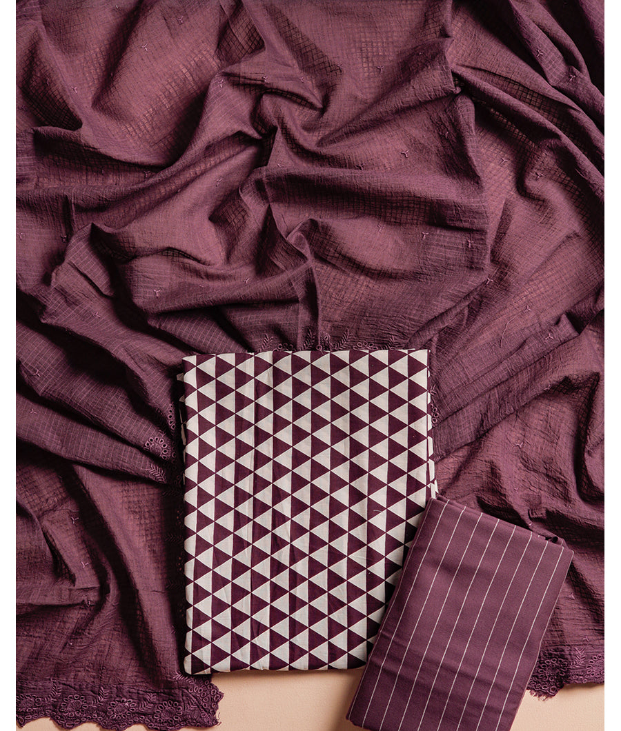 COTTON WOVEN SUIT SET WITH EMBROIDERY COTTON DUPATTA