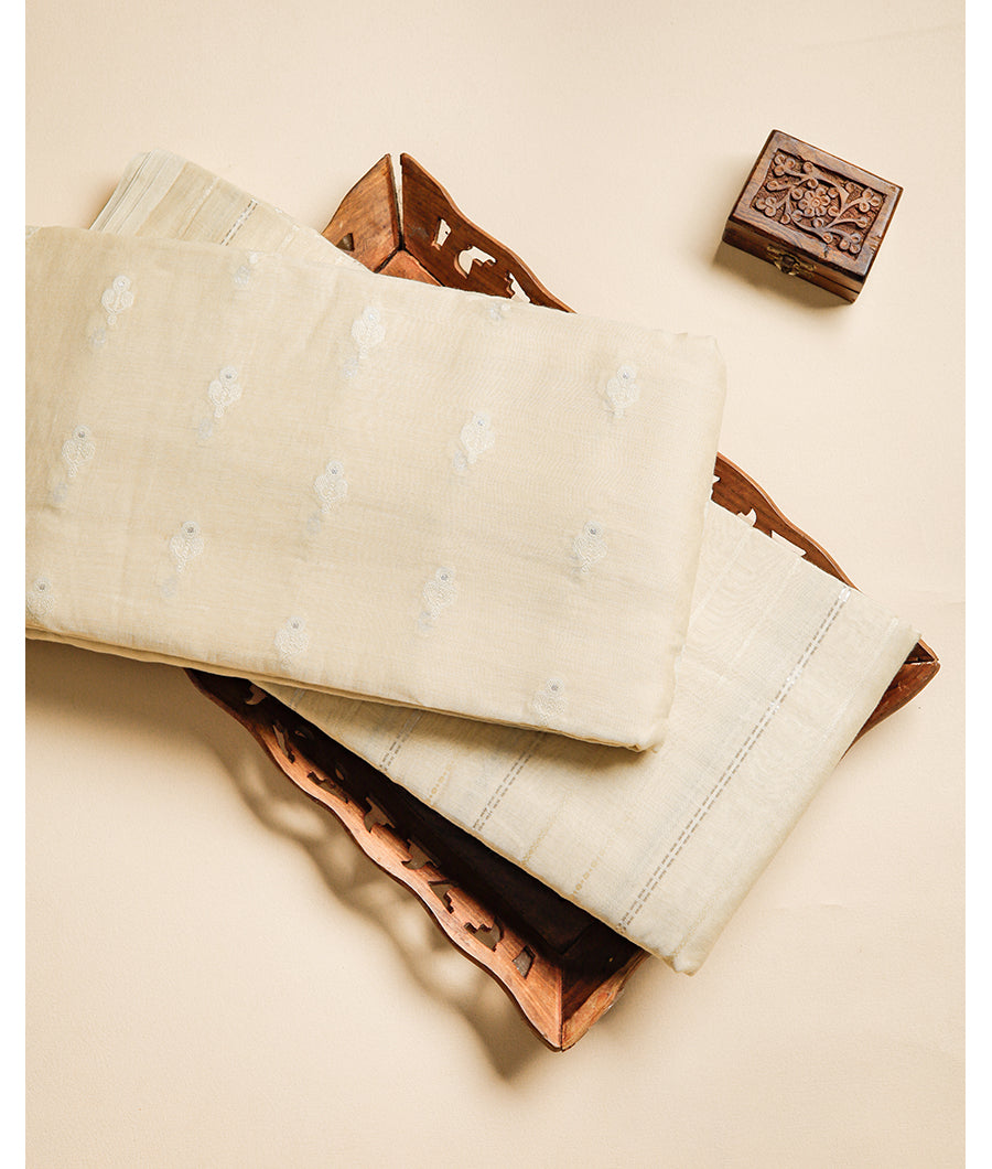 PURE MUL CHANDERI SELF JACQUARD FABRIC