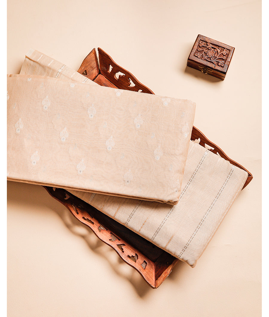 PURE MUL CHANDERI SELF JACQUARD FABRIC