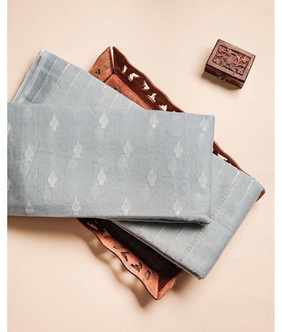 PURE MUL CHANDERI SELF JACQUARD FABRIC