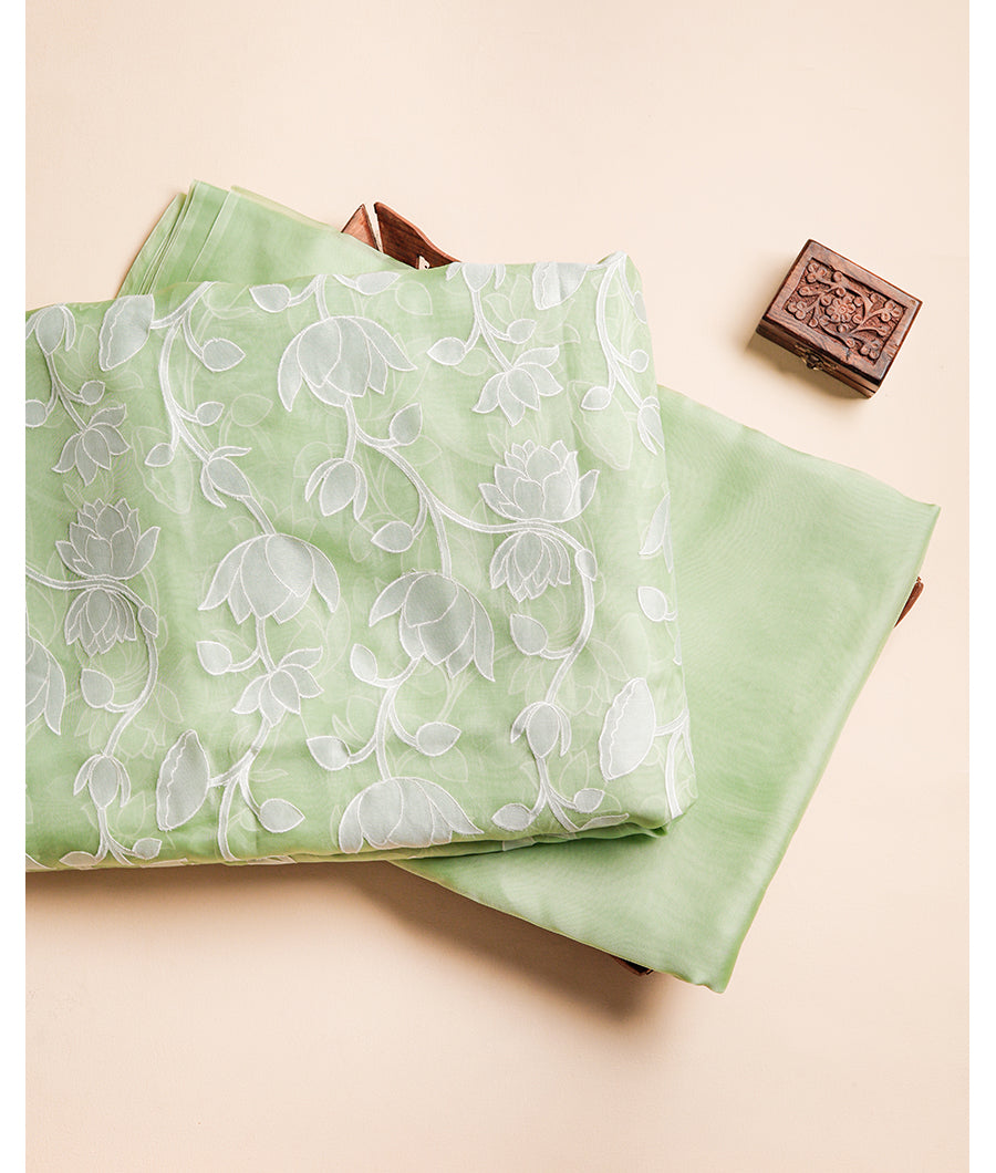 PURE SILK ORGANZA APPLIQUE WORK AND PLAIN FABRICS