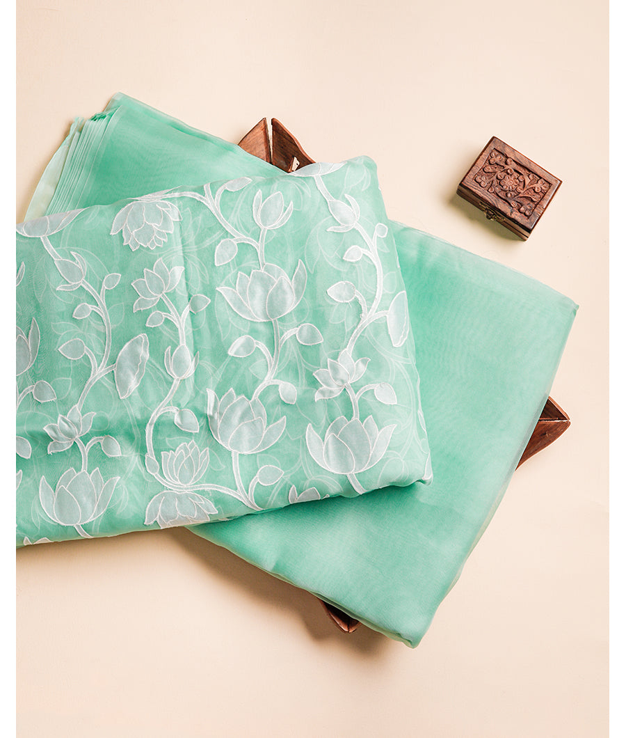 PURE SILK ORGANZA APPLIQUE WORK AND PLAIN FABRICS
