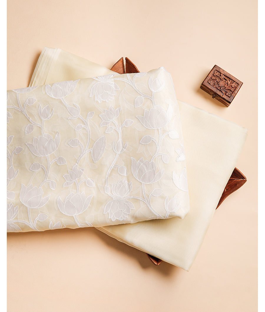 PURE SILK ORGANZA APPLIQUE WORK AND PLAIN FABRICS