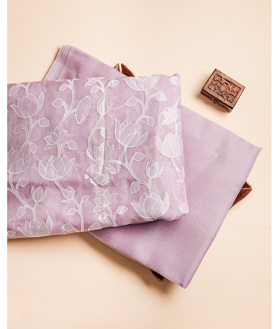 PURE SILK ORGANZA APPLIQUE WORK AND PLAIN FABRICS