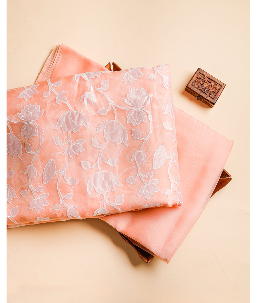 PURE SILK ORGANZA APPLIQUE WORK AND PLAIN FABRICS