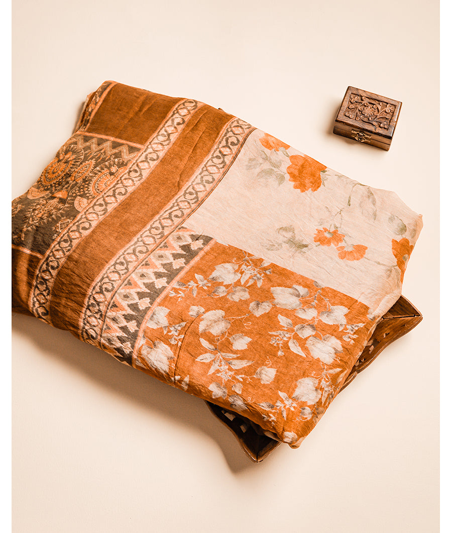 MOGRA CHANDERI PATCH PRINT FABRIC
