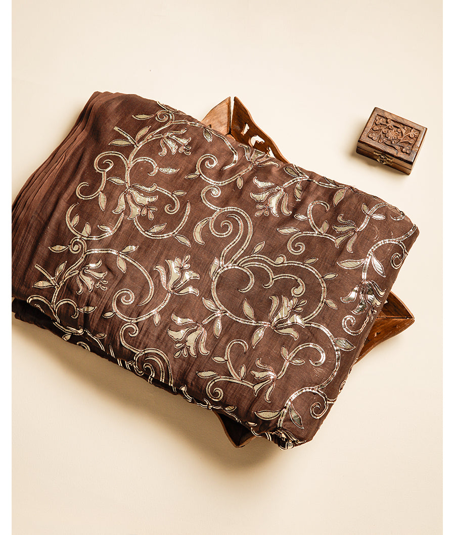 MUL CHANDERI GOLD APPLIQUE WORK FABRIC