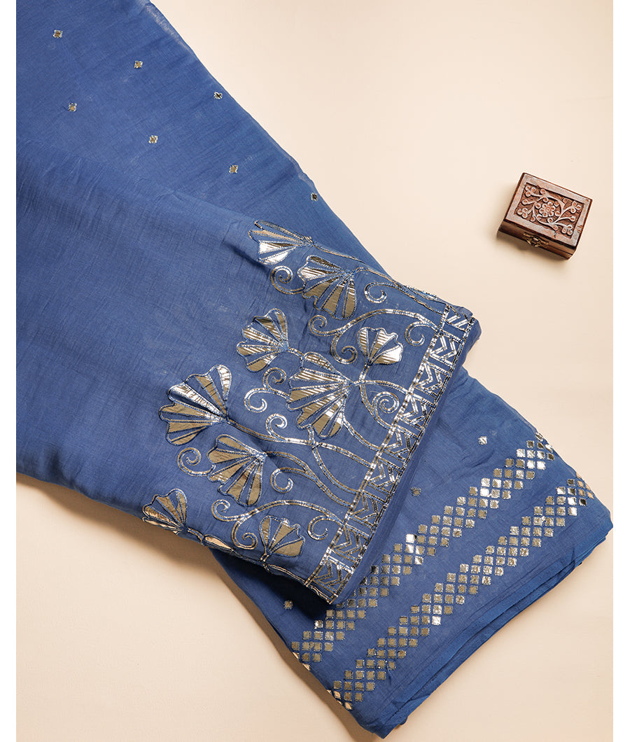 MUL CHANDERI GOLD APPLIQUE WORK FABRIC