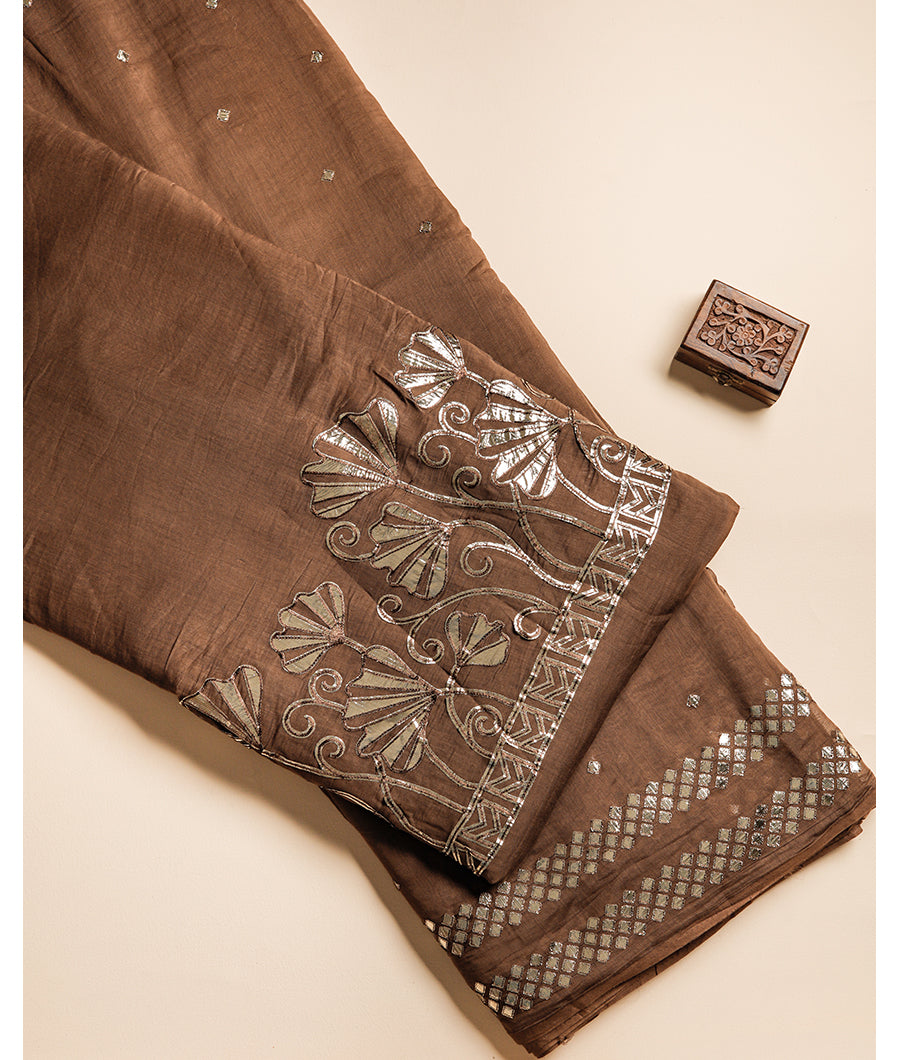 MUL CHANDERI GOLD APPLIQUE WORK FABRIC