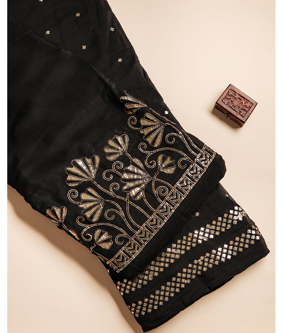 MUL CHANDERI GOLD APPLIQUE WORK FABRIC