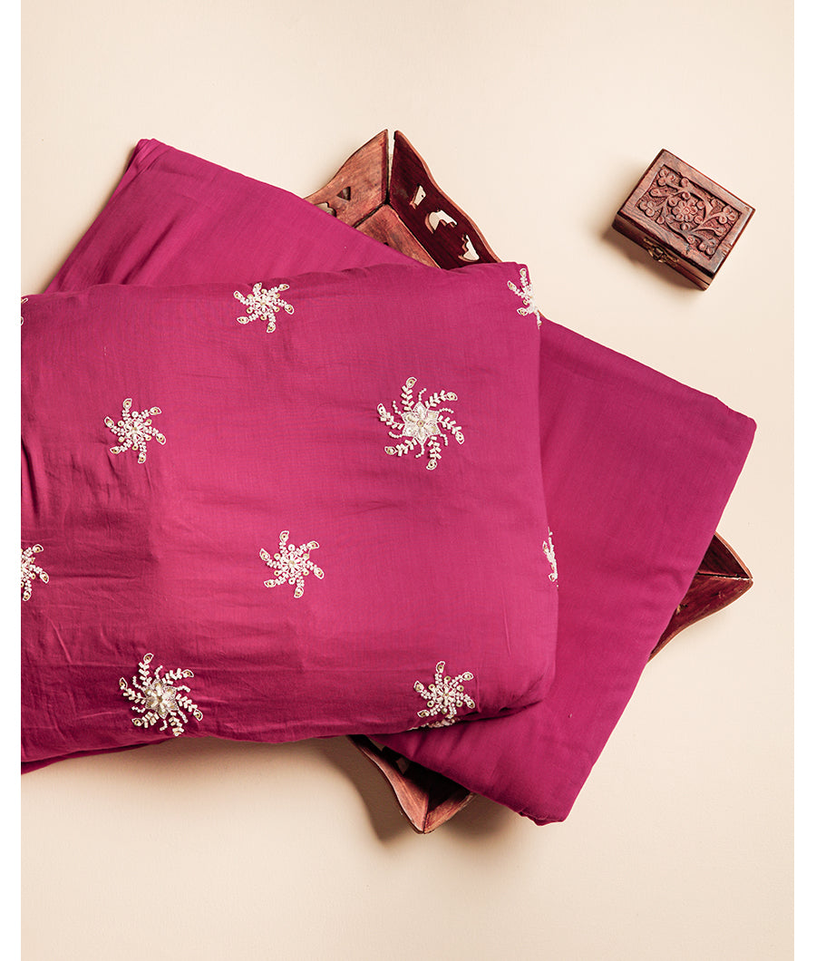 MUL CHANDERI EMBROIDERY FABRIC WITH PURE MUL DYED PLAIN FABRIC