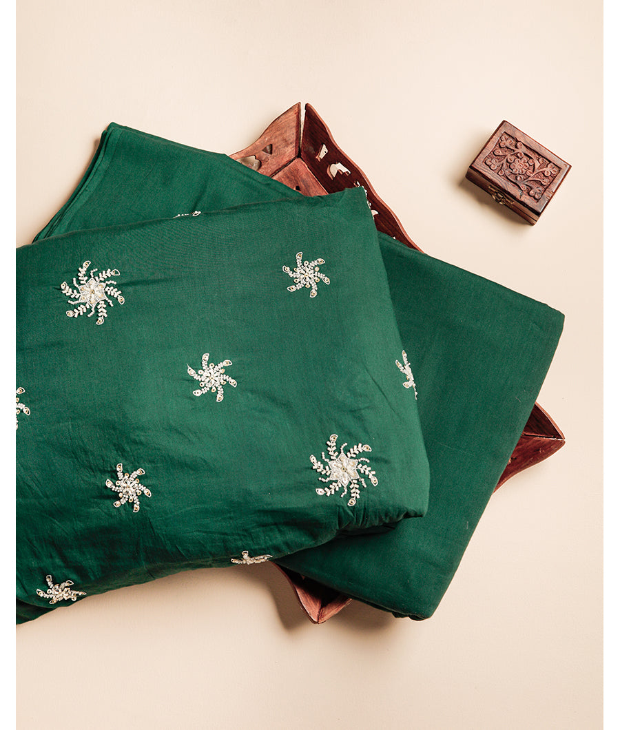 MUL CHANDERI EMBROIDERY FABRIC WITH PURE MUL DYED PLAIN FABRIC