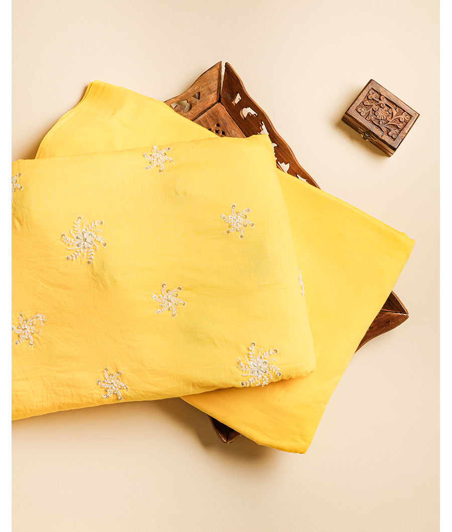 MUL CHANDERI EMBROIDERY FABRIC WITH PURE MUL DYED PLAIN FABRIC