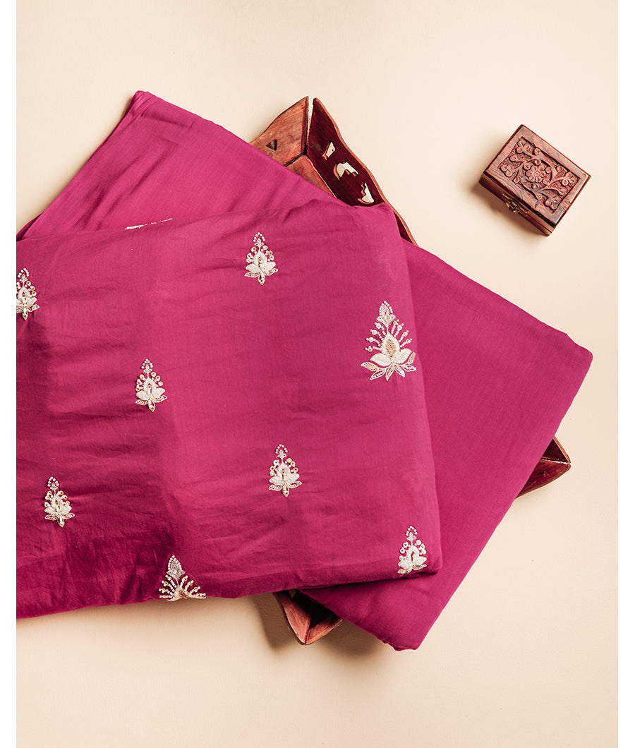 MUL CHANDERI EMBROIDERY FABRIC WITH PURE MUL DYED PLAIN FABRIC