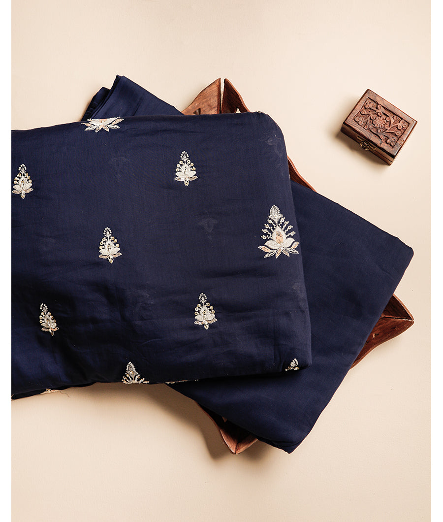 MUL CHANDERI EMBROIDERY FABRIC WITH PURE MUL DYED PLAIN FABRIC