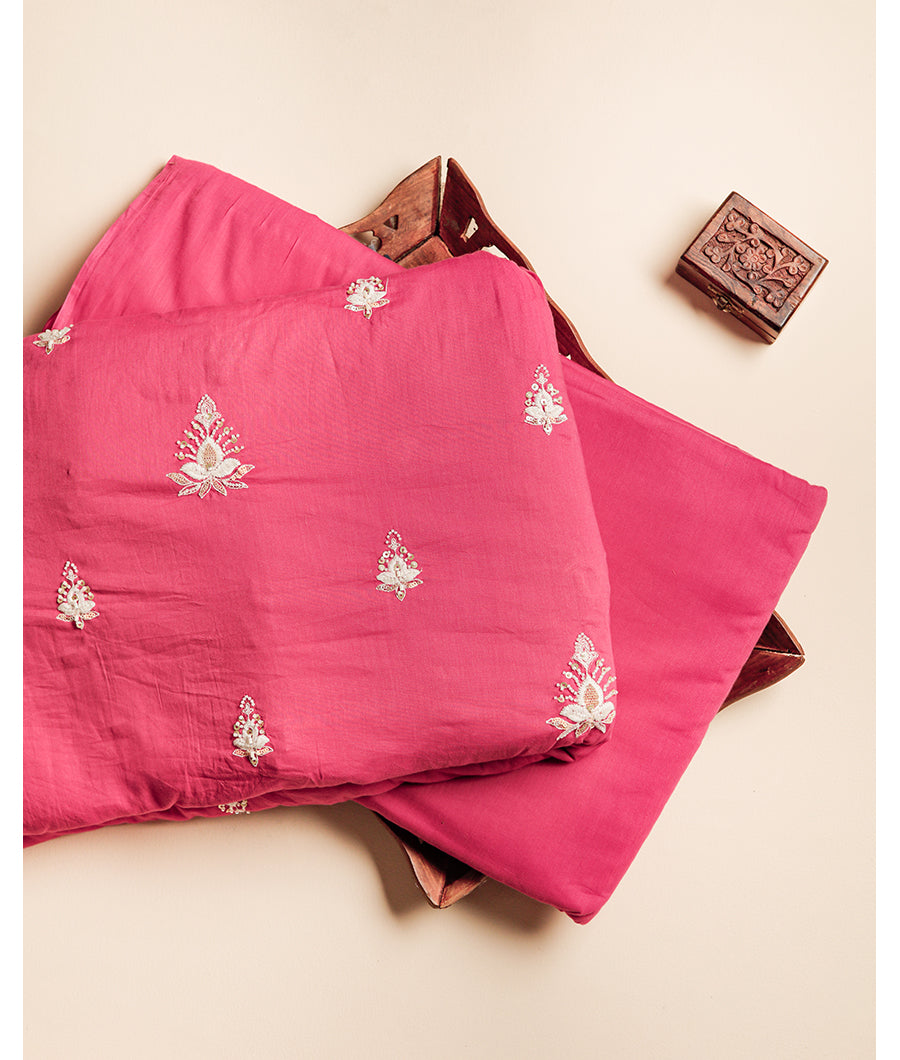 MUL CHANDERI EMBROIDERY FABRIC WITH PURE MUL DYED PLAIN FABRIC