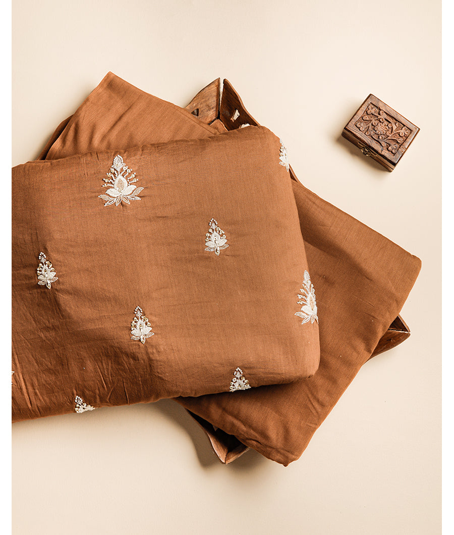 MUL CHANDERI EMBROIDERY FABRIC WITH PURE MUL DYED PLAIN FABRIC