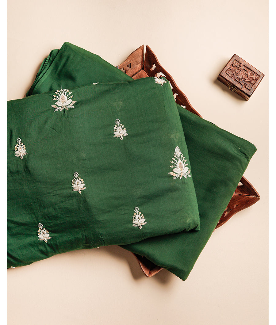 MUL CHANDERI EMBROIDERY FABRIC WITH PURE MUL DYED PLAIN FABRIC