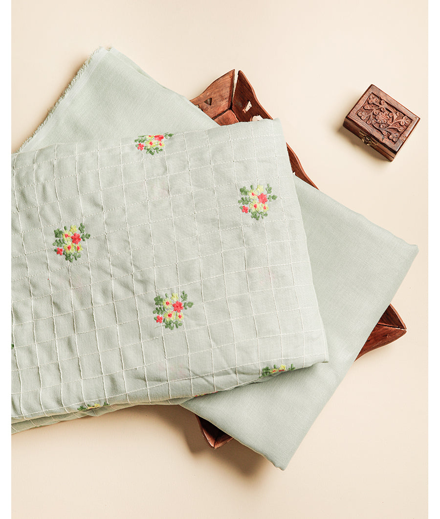 SEMI LINEN EMBROIDERED FABRIC WITH SEMI LINEN PLAIN FABRIC