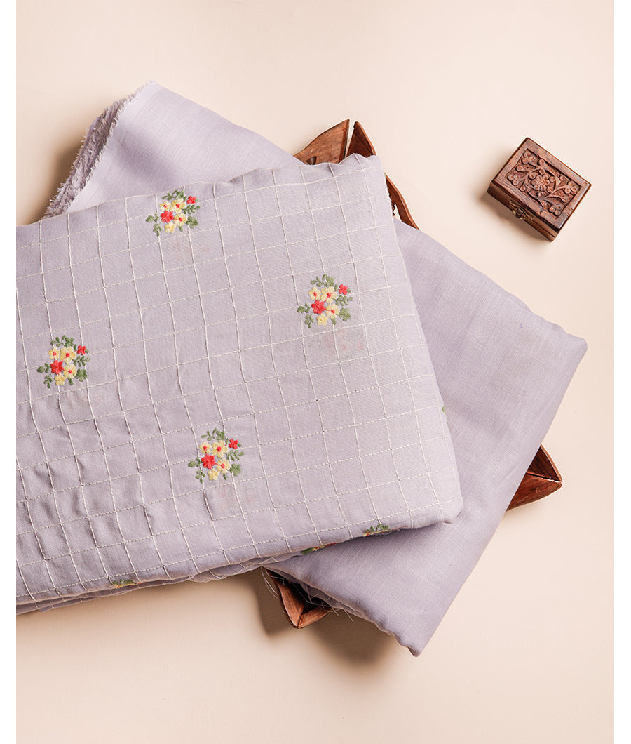 SEMI LINEN EMBROIDERED FABRIC WITH SEMI LINEN PLAIN FABRIC