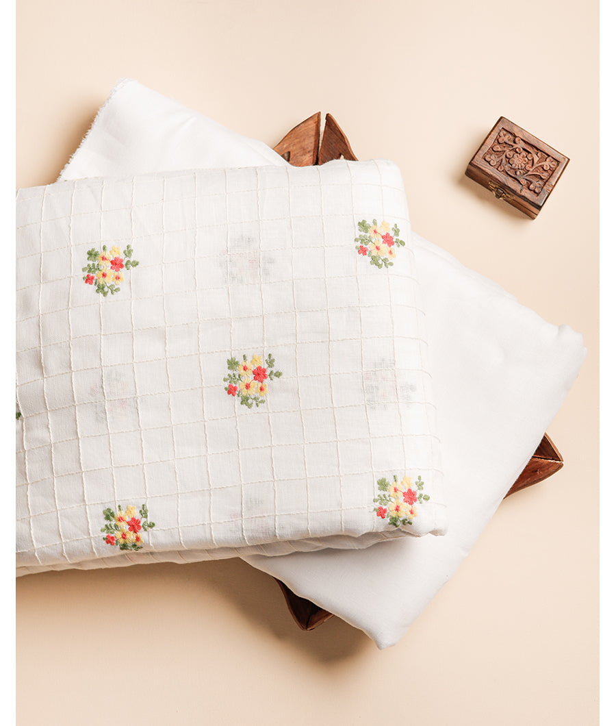 SEMI LINEN EMBROIDERED FABRIC WITH SEMI LINEN PLAIN FABRIC