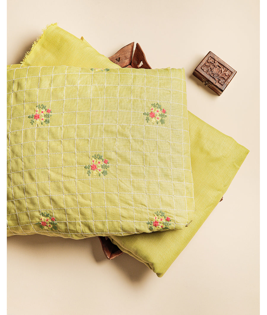 SEMI LINEN EMBROIDERED FABRIC WITH SEMI LINEN PLAIN FABRIC