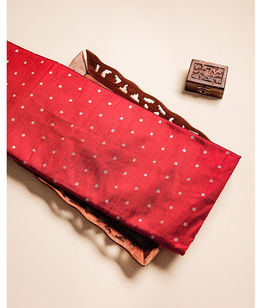 PURE HANDLOOM DUPION SILK TUSSAR BUTTI FABRIC