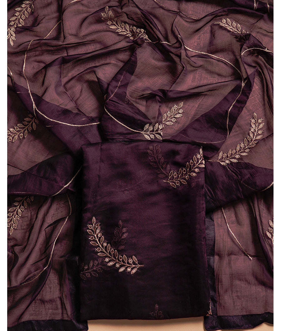 PURE MUL CHANDERI GOLD EMBROIDERY SUIT SET