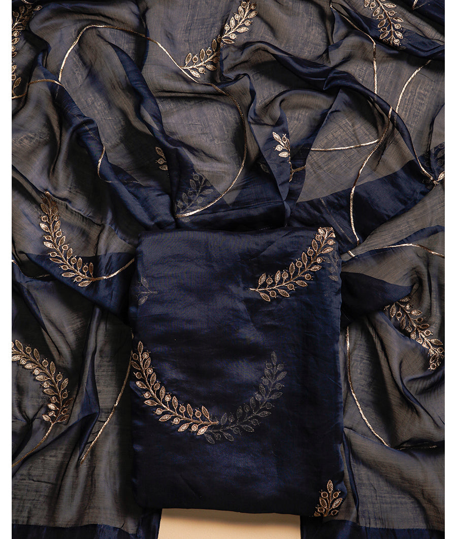PURE MUL CHANDERI GOLD EMBROIDERY SUIT SET