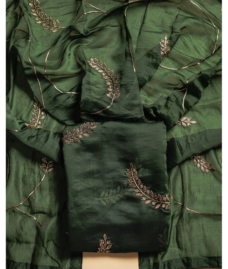 PURE MUL CHANDERI GOLD EMBROIDERY SUIT SET