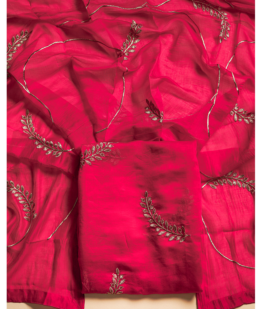 PURE MUL CHANDERI GOLD EMBROIDERY SUIT SET