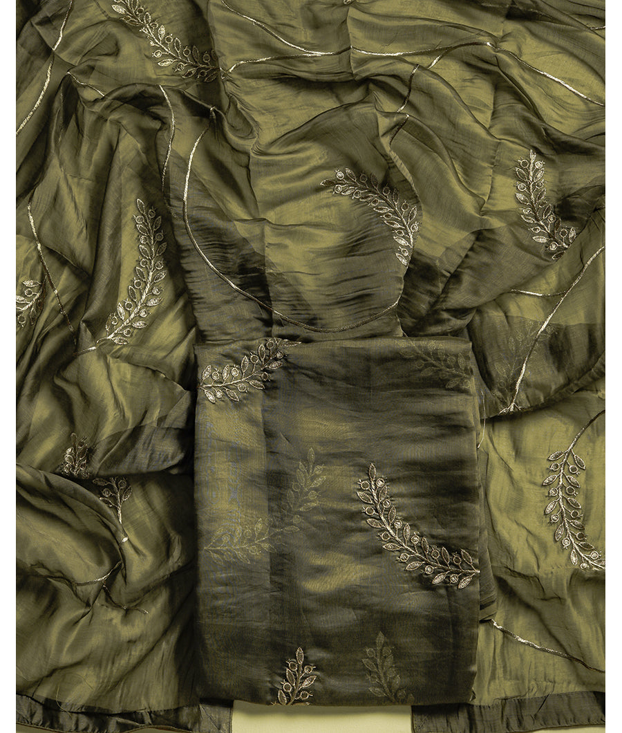PURE MUL CHANDERI GOLD EMBROIDERY SUIT SET