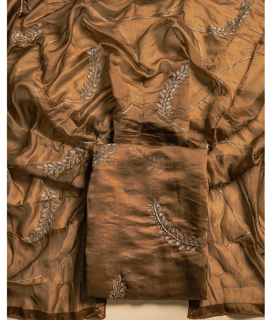 PURE MUL CHANDERI GOLD EMBROIDERY SUIT SET