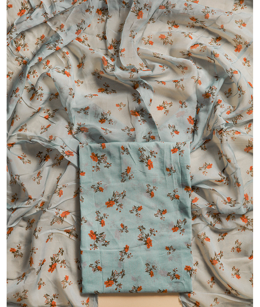 MUL CHANDERI TOP WITH ORGANZA DUPATTA SUIT SET