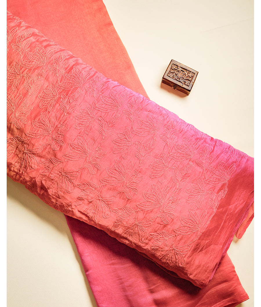 MUL CHANDERI EMBROIDERY FABRIC WITH PLAIN CHANDERI FABRIC