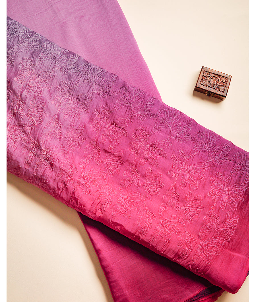 MUL CHANDERI EMBROIDERY FABRIC WITH PLAIN CHANDERI FABRIC