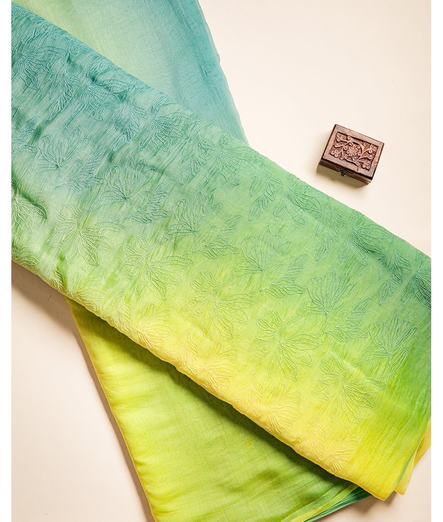MUL CHANDERI EMBROIDERY FABRIC WITH PLAIN CHANDERI FABRIC
