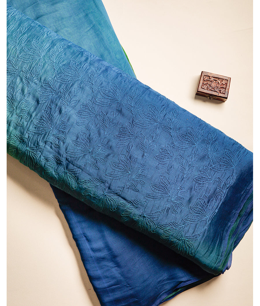 MUL CHANDERI EMBROIDERY FABRIC WITH PLAIN CHANDERI FABRIC