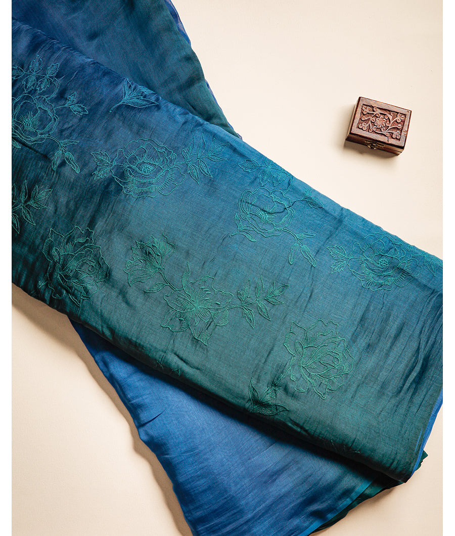 MUL CHANDERI EMBROIDERY FABRIC WITH PLAIN CHANDERI FABRIC