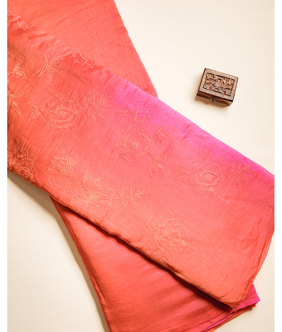 MUL CHANDERI EMBROIDERY FABRIC WITH PLAIN CHANDERI FABRIC