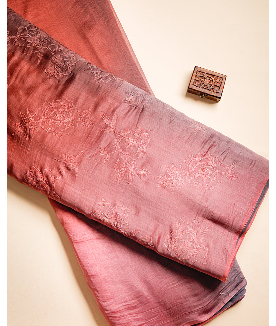 MUL CHANDERI EMBROIDERY FABRIC WITH PLAIN CHANDERI FABRIC