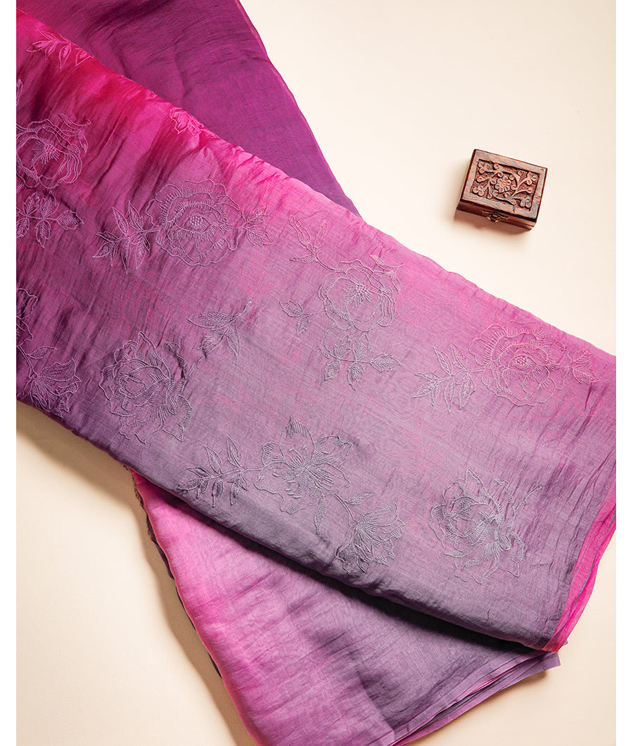MUL CHANDERI EMBROIDERY FABRIC WITH PLAIN CHANDERI FABRIC