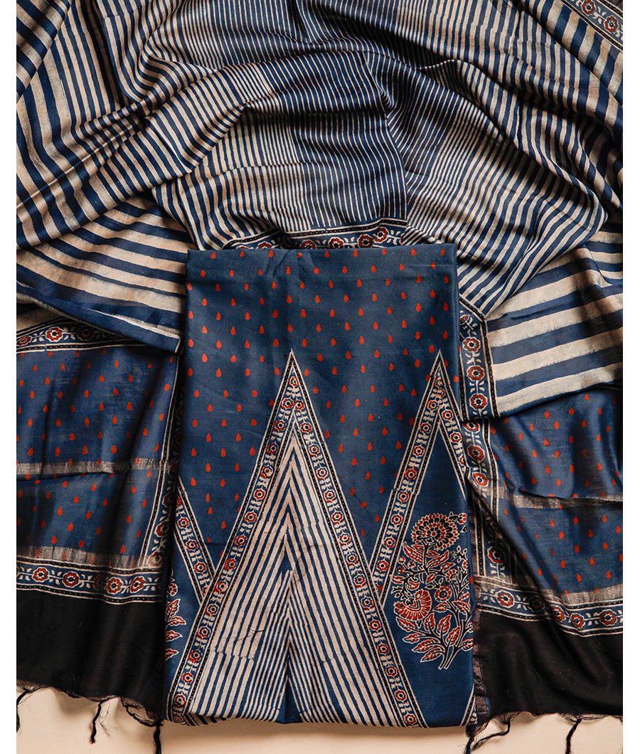 PURE MAHESHWARI CHANDERI AJRAKH SUIT SET