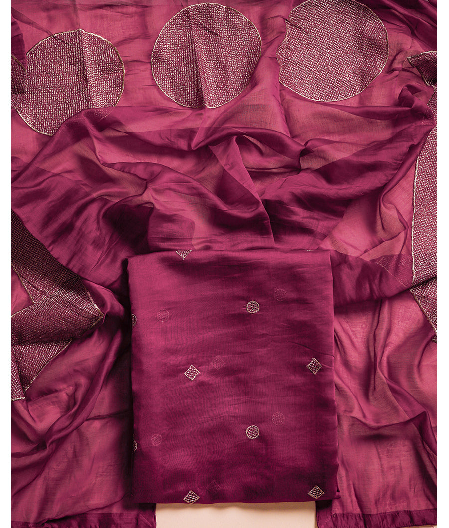 PURE MUL CHANDERI EMBROIDERED SUIT SET