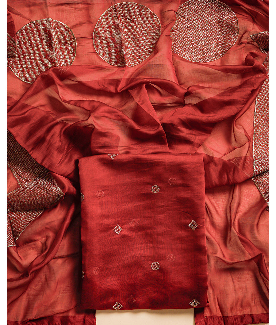PURE MUL CHANDERI EMBROIDERED SUIT SET